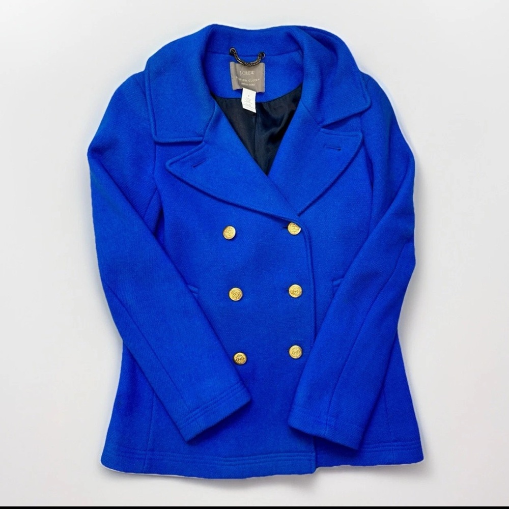 J. Crew Stadium Cloth By Nello Gori Blue Wool Pea Coat Style 49360 RN77388